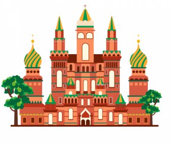 Elemen Desain Kastil Rusia Sketsa Klasik Simetris Datar
