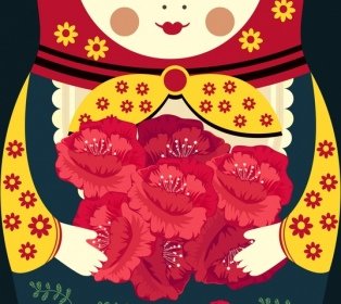 Boneca Russa ícone Closeup Desenho Tradicional Traje