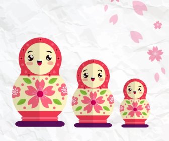 Russian Dolls Background Colorful Sizes Smiling Icons