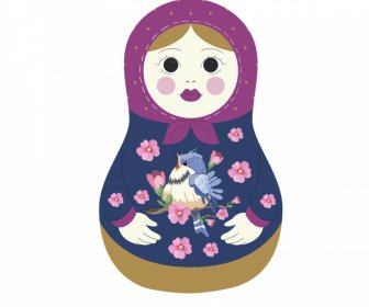 Bonecas Russas ícone Elegante Esboço Plano Clássico