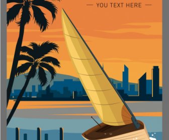 Sailboat Advertising Poster Colorful Modern Sketch