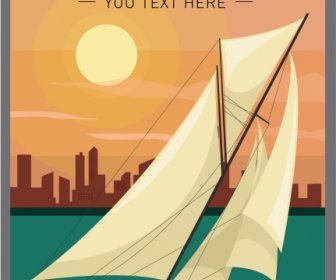 Sailboat Advertising Poster Colorful Motion Sketch