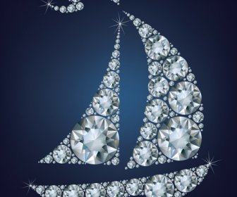 Perahu Layar Dengan Vektor Berlian