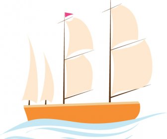 Kapal Layar Vektor Ilustrasi Dengan Gaya Kartun