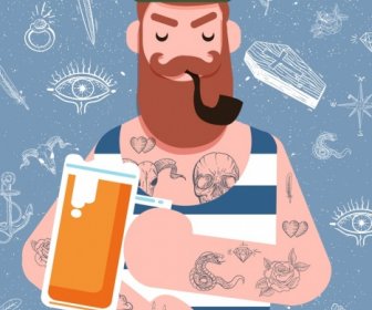 Marinaio Disegno Tatuaggio Uomo Icona Personaggio Dei Cartoni Animati