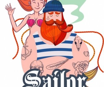 水手圖示男子比基尼女人裝飾卡通人物
