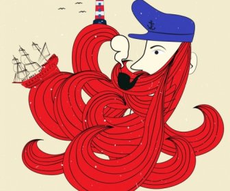 Sailor Icône Homme Cheveux Mer Navire Décor Phare