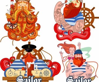 Denizci Simgeler Renkli Klasik Tasarım