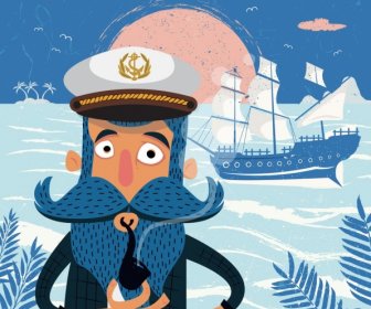 Sailor Work Background Moustache Man Ship Icons