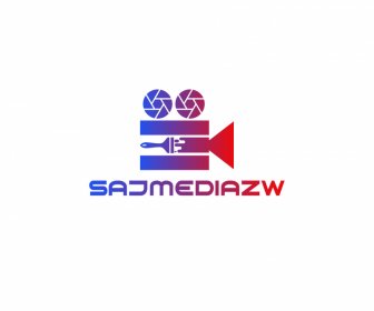 Sajmediazw Logo Gradient Color Film Camera Flat Texts Sketch