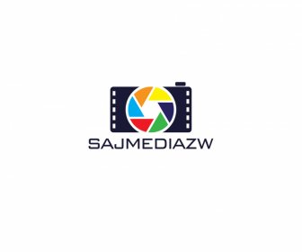 Sajmediazwロゴメディアコロフルフラットテキストカメラレンズスケッチ