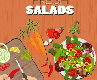 Salat, Pflanzliche Zutat Symbole Essen Vorbereitung Hintergrund Werbung