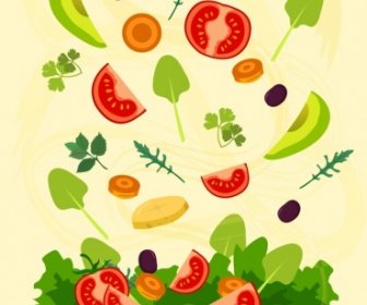 Salad Latar Belakang Berwarna-warni Mangkuk Sayur Ikon