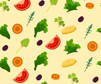 Salad Background Various Colored Vegetables Icons Repeating Design