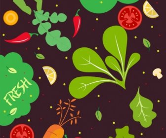 Insalata Ingredienti Sfondo Multicolore Vegetali Oscuro Disegno Icone