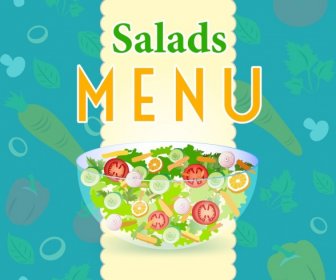 Salad Menu Cover Template Vegetables Bowl Icons