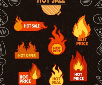 Sale Banner Fire Fast Food Icons Ornament
