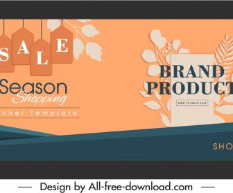 Sale Banner Template Retro Leaves Tags Decor