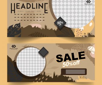 Sale Banner Templates Modern Classic Checkered Leaves Decor