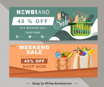 Sale Banner Templates Shopping Bags Sketch