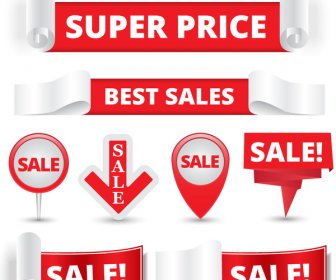 Sale Instruction Banners On Red White Background