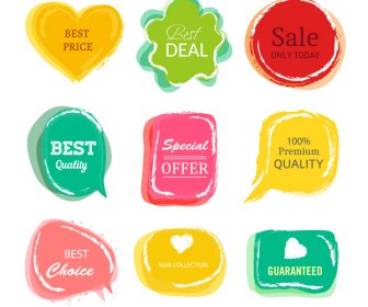 Satış Etiketi şablonları Renkli Retro Düz şekiller
