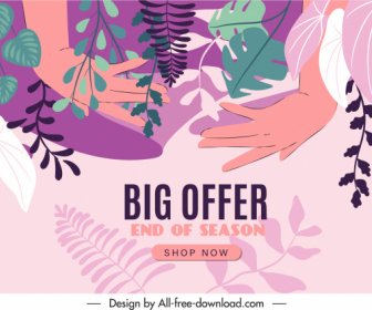 판매 포스터 템플릿 다채로운 클래식 잎 손 스케치