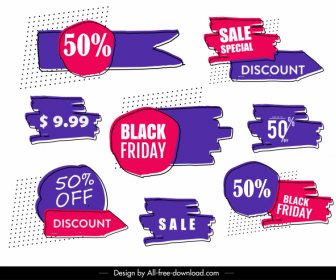 Sale Tag Labels Templates Colored Flat Handdrawn Shapes