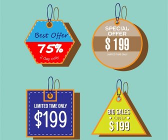 Sale Tags Collection Various Colorful Shapes Design