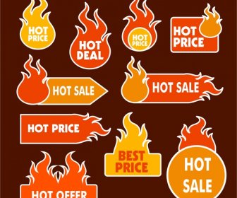 مجموعة المبيعات شارات معزولة مع نمط النار الساخنة