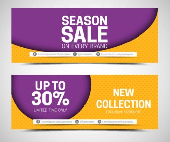 Sales Banner Sets On Violet And Yellow Background
