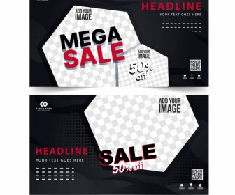 Sales Banner Templates Modern Contrast Checkered Geometry Decor