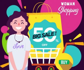 Sales Banner Woman Shopping Design Elements Decor