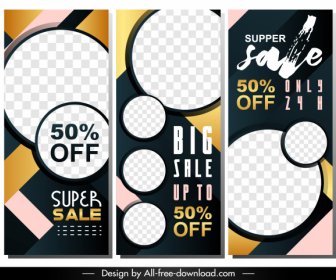 Sales Banners Templates Colorful Checkered Geometric Decor