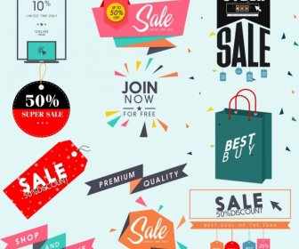 Sales Design Elements Tags Bag Origami Icons