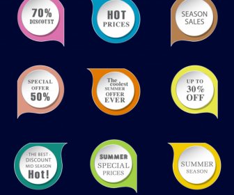 Sales Labels Templates Waterdrop Shapes Colorful Modern