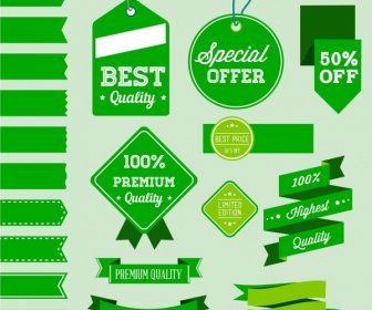 Sales Promotion Tags Collection Various Green Shapes Isolation