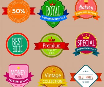 Sales Quality Labels Isolated With Various Colored Shapes