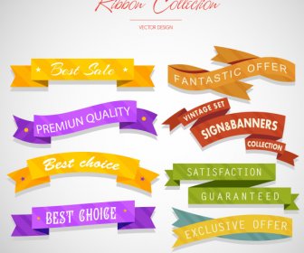 Sales Ribbon Templates Collection Modern Colored 3d Sketch