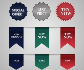 Sales Tags Collection Colored Serrated Circles Ribbons Design