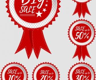 Sales Tags Collection Red Circles Ribbon Design