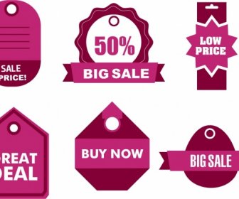 Sales Tags Collection Various Pink Shapes Design