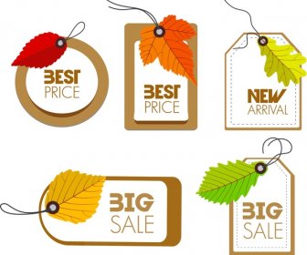 Sales Tags Collection Various Shapes With Leaves Design