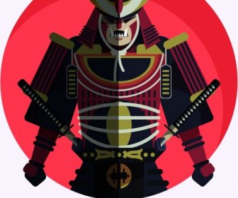 Samurai Armor Ikon Berwarna Desain Klasik