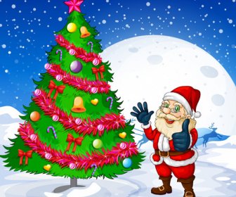 Santa And Christmas Tree Vector