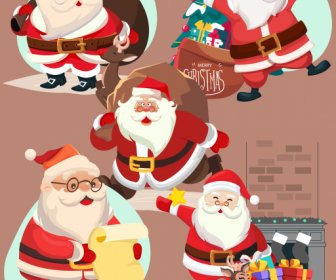 Santa Claus Icons Funny Cartoon Characters Sketch