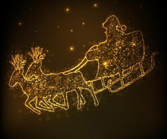 Санта-Клаус с оленей сани Золотая линия искусства вектор Рождественская открытка