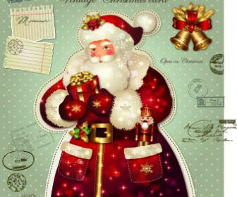 Santa Golden Glow Christmas Cards Vector