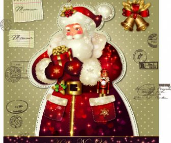 Santa Golden Glow Christmas Cards Vector