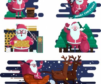 Santa Icons Collection Farbige Cartoon-Skizze
